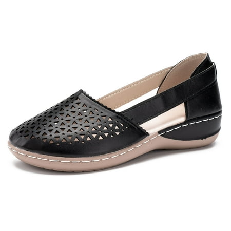 

Rotosw Loafers for Women Casual Summer Sandals Hollow Out Comfy Flats Slip On Shoes Black 5.5