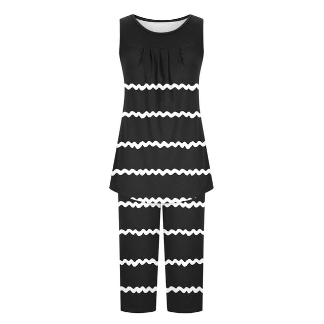 Summer Pajamas Womens Pajama Sets Pleated Tank Tops And Capris With Pockets Floral Soft Cute 2pcs Loungewear Features: