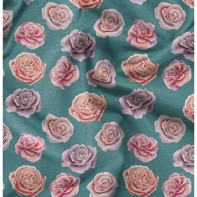 Soimoi Green polyester Crepe Fabric Rose Floral Decor Fabric Printed Yard 42 Inch Wide
