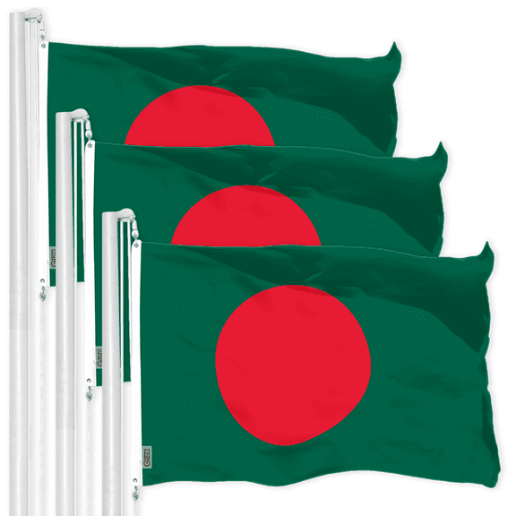 G128 3 Pack: Bangladesh Bangladeshi Flag | 3x5 Ft | LiteWeave Pro Series Printed 150D Polyester | Country Flag, Vibrant Colors, Brass Grommets, Thicker and More Durable Than 100D 75D Polyester