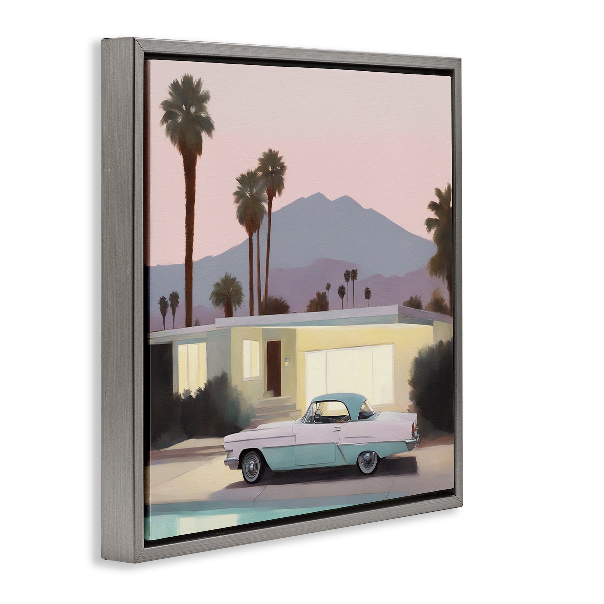 Stupell Industries Poolside Classic Car Transportation Painting Gray Floater Framed Canvas Art Print Wall Art, 25 x 25