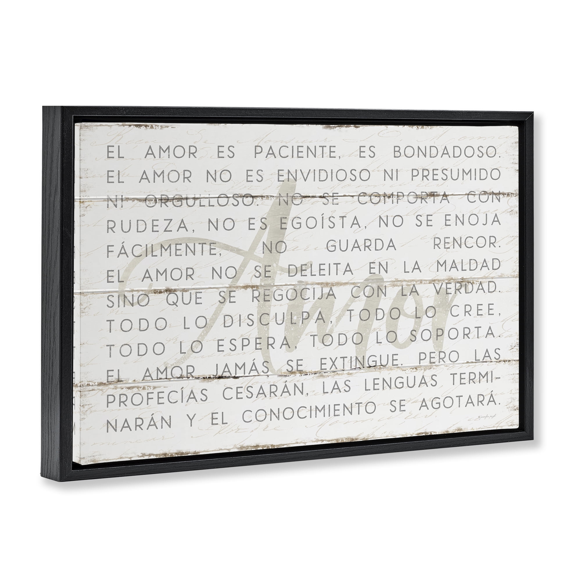 Stupell Industries Amor es Paciente y Bondadoso Inspirational Quotes & Sayings Painting Black Floater Framed Art Print Wall Art, 31 x 21