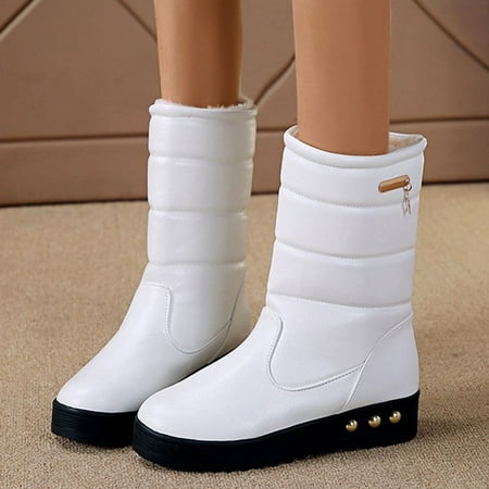 

Tangnade Woman Shoes Winter Fashion Women s Casual Shoes Breathable Slip-on Warm Middle Ankle Boots Thick-soled Plush Thermal Boots White 40