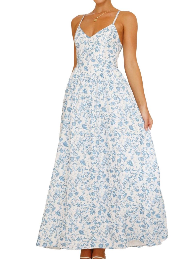 chinese dress ladies Maxi Smock Top Hawaiian Dress Island Tuberose Ocean Blue / Fits XS to XL  (2-16)