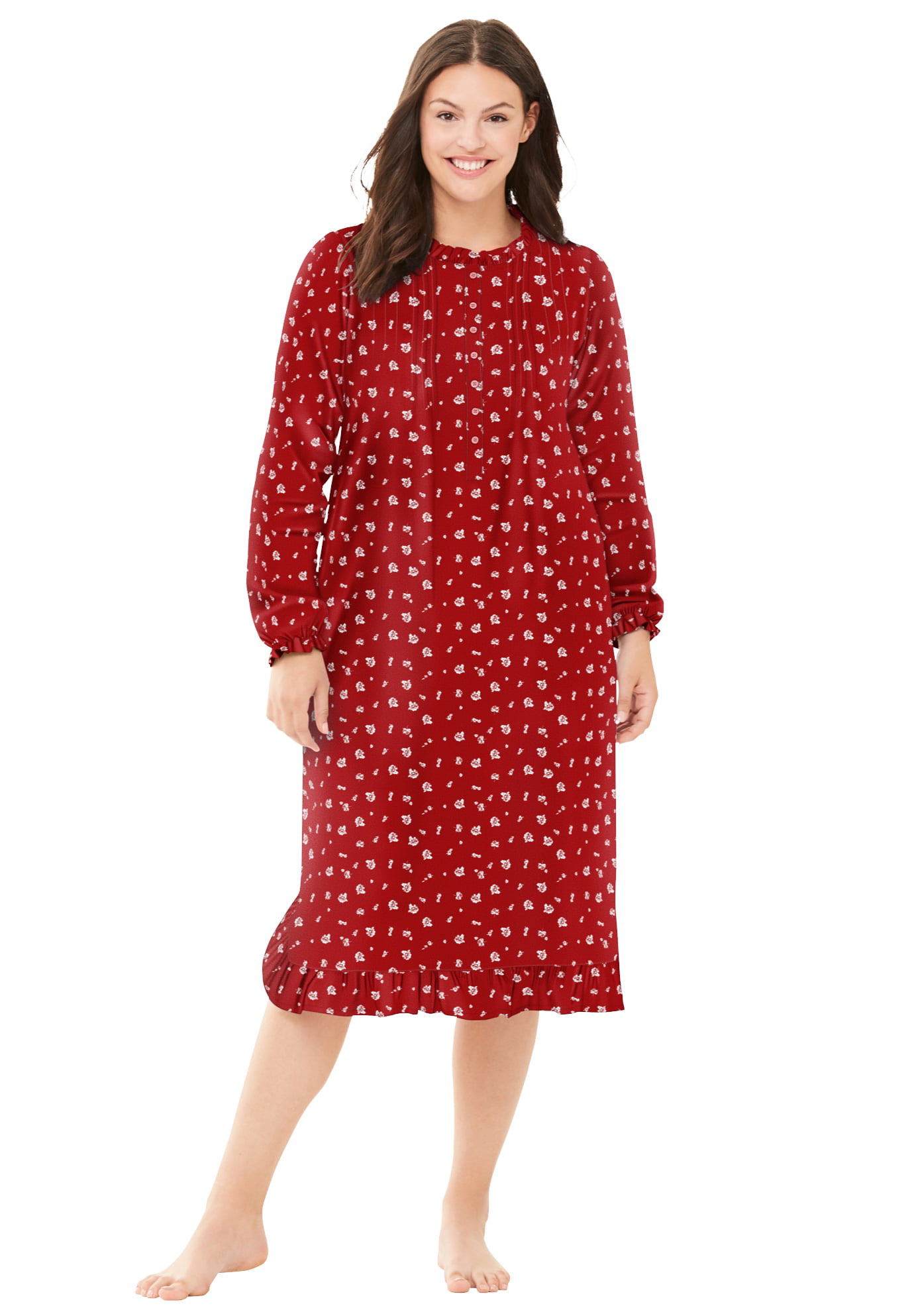 Only Necessities Women's Plus Size Cotton Flannel Print Short Gown ...