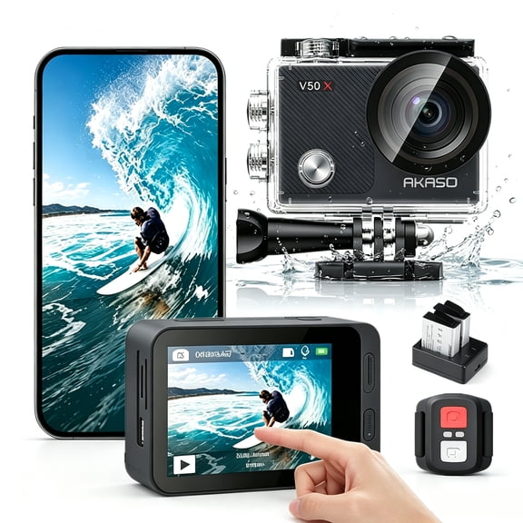 AKASO V50X Native 4K30fps WiFi Action Camera EIS Touch Screen 4X Zoom 131 feet Undearwater Waterproof Camera Support External Mic Remote Control