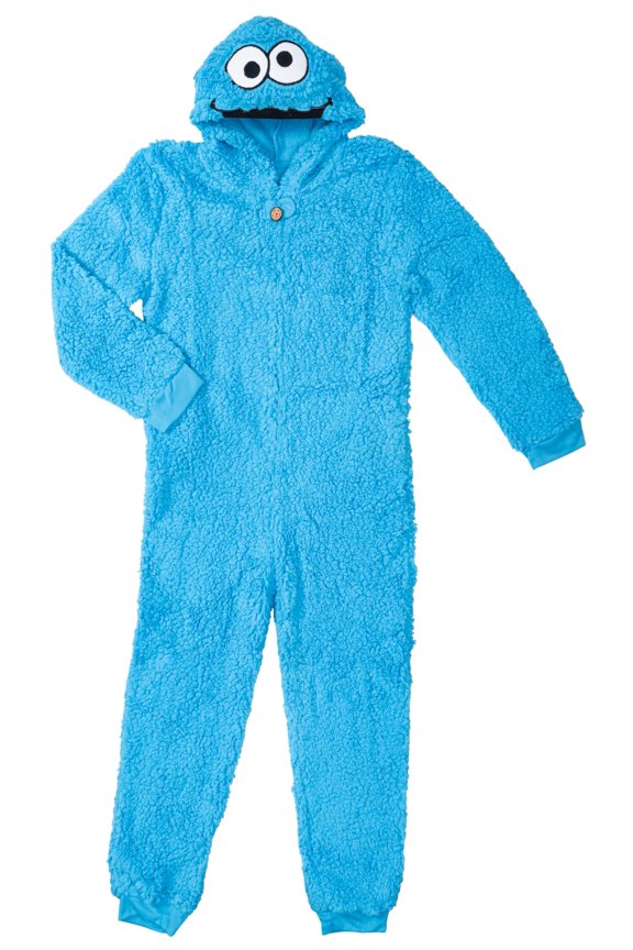 Sesame Street Cookie Monster Kids Zip-Up Blue Jumpsuit with Hood Officially Licensed Halloween Costume Cosplay Outfit