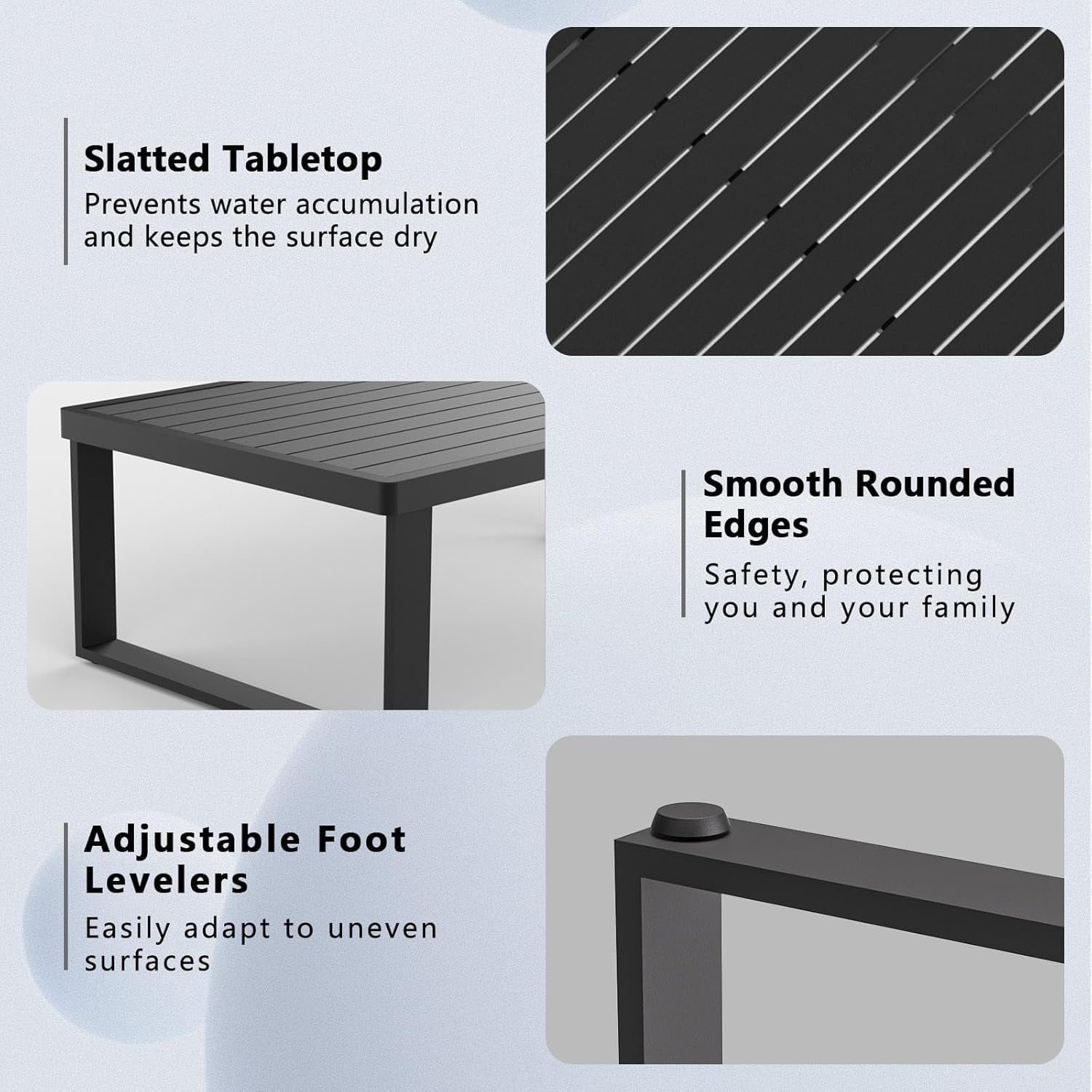YOEEMZ Aluminum Outdoor Patio Coffee Table for Deck, and Poolside (Black, All-Aluminum)