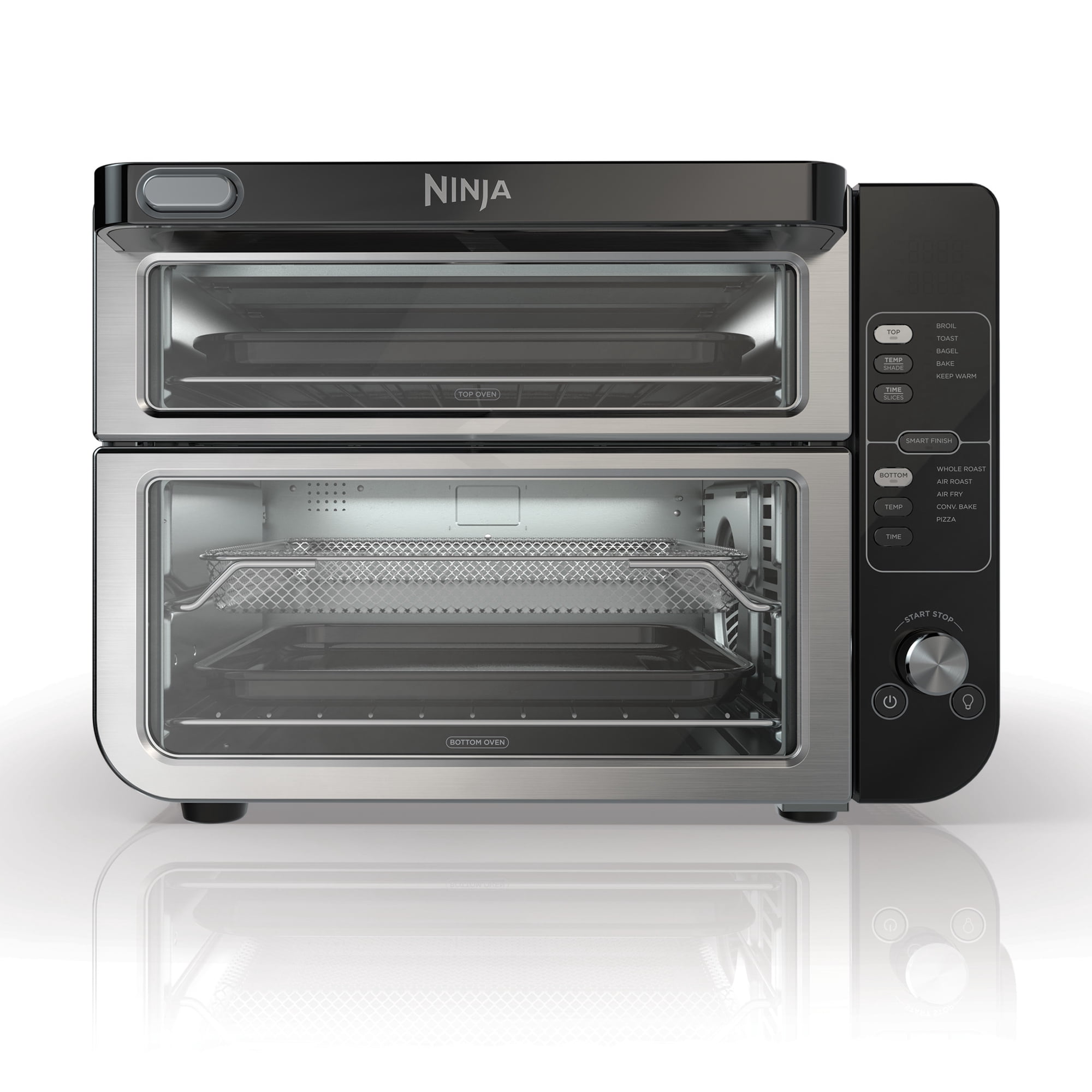 Ninja 10-in-1 Double Oven with FlexDoor, Rapid Top Oven, Convection and Air Fry Bottom Oven, Bake, Roast, Toast, Air Fry, Pizza and More, DCT400 Stainless Steel