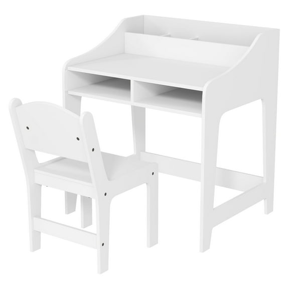 Kids Desk and Chair Set with Storage, Study Table for 3-8 Year Olds, White