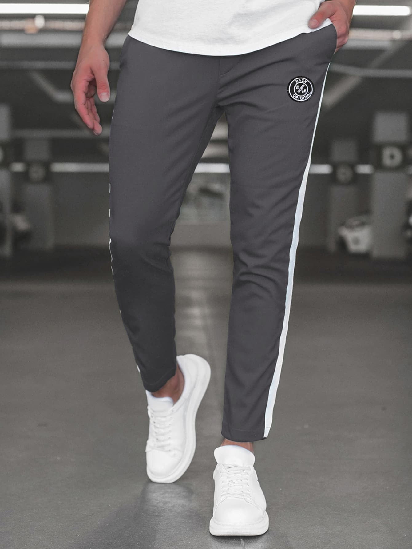 Dark Grey Casual Men Patch Detail 