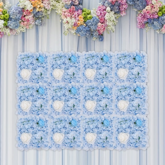 ToppiJoy 12Pcs Artificial Flower Wall Panel 3D Floral Backdrop Wall Decor Panel Flower Backdrop for Party Home Background Decor 15*15in (Blue & White)