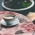 thumbnail image 3 of Ambesonne Roses Fitted Round Tablecloth, English Garden Floral Artwork, 45"- 56" Diameter, Grey and Pastel Pink, 3 of 5