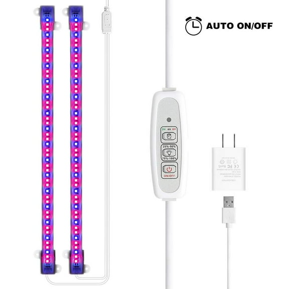 LED Grow Light Strip, Full Spectrum Auto On&Off Every Day Grow Light with 48 LEDs 4 Dimmable Levels for Indoor Plants