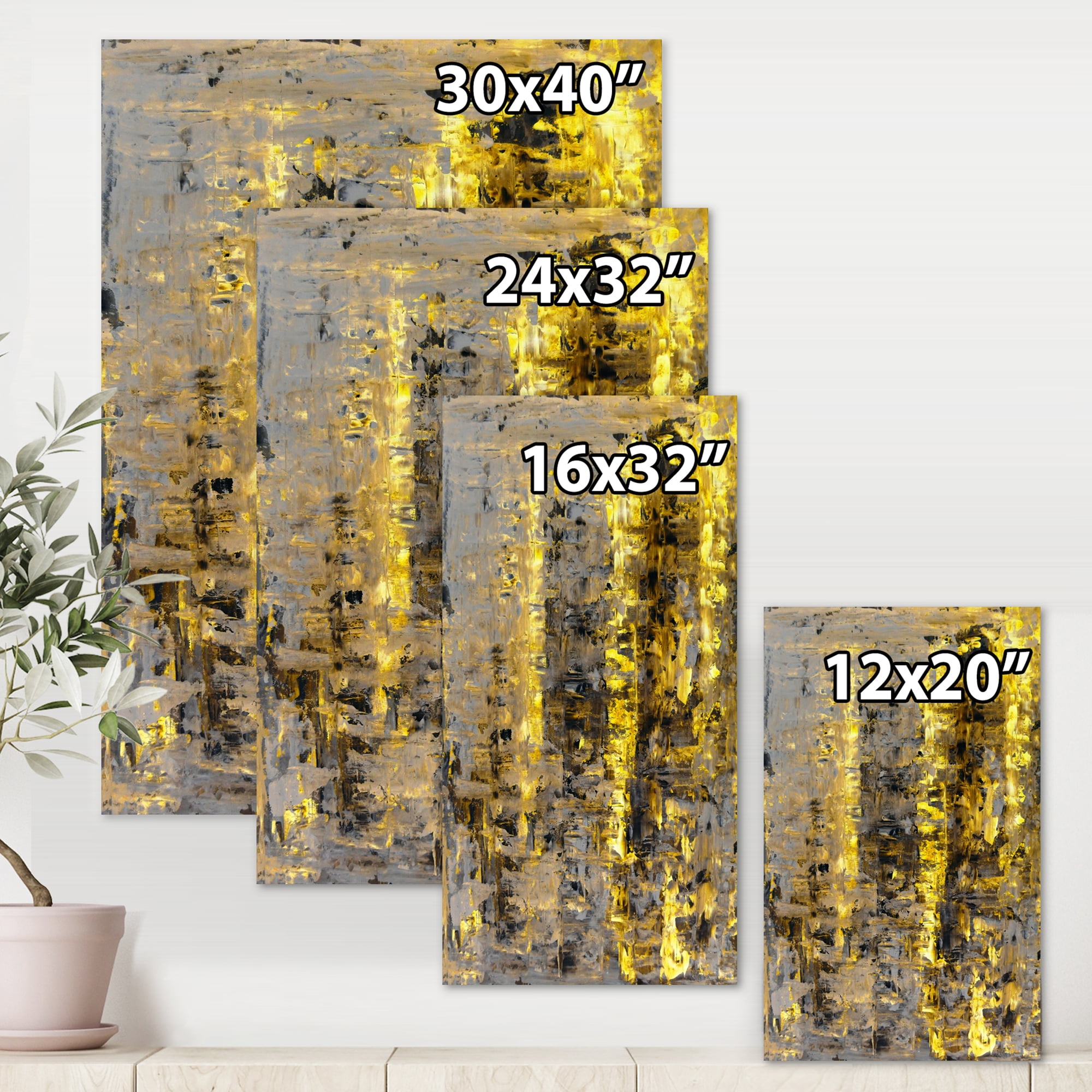Designart ' Grey Meets Yellow Abstract Art II ' Modern Canvas Wall Art Print