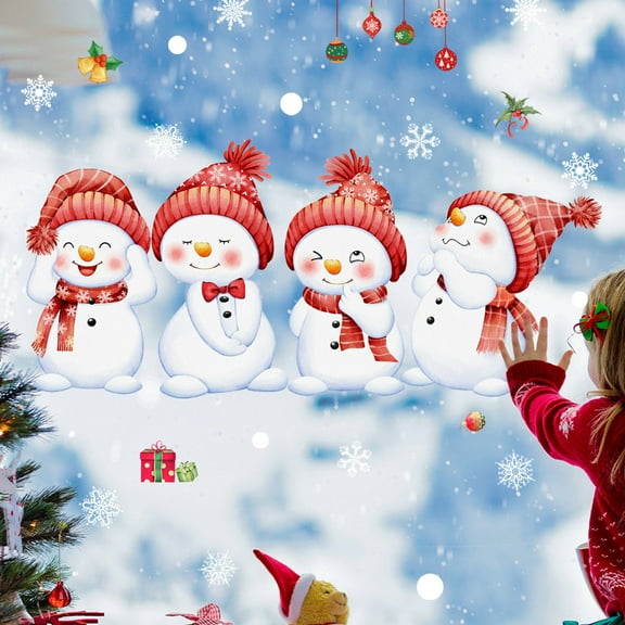 Christmas Snowman Window Stickers - Electrostatic Double-Sided Decals for Glass, 60x30cm Cute Holiday Decor (Multi-Expression Design)