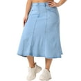 thumbnail image 4 of Agnes Orinda Plus Size Denim Skirt for Women High Waist A-Line Casual Jean Skirts with Pockets 2X Light Blue, 4 of 6