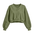 thumbnail image 6 of hoksml Women's Cropped Sweatshirt, V-Neck Balloon Long Sleeve Oversized Pullover Top with Loose Fit, Solid Color Casual Activewear, 6 of 6