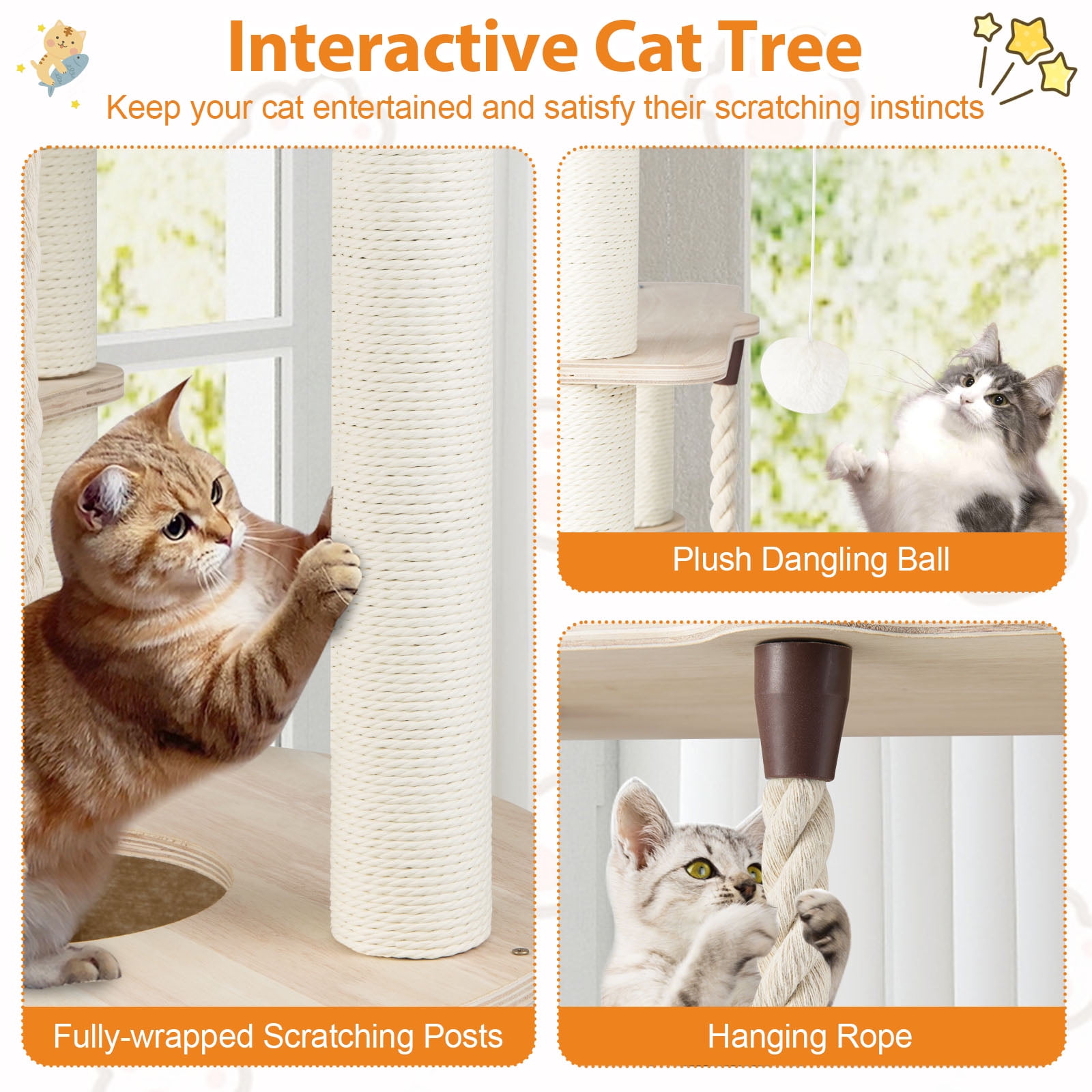 Gymax 55.5'' Tall Wooden Cat Tree for Indoor Cats w/Condo Curved Perch Hammock