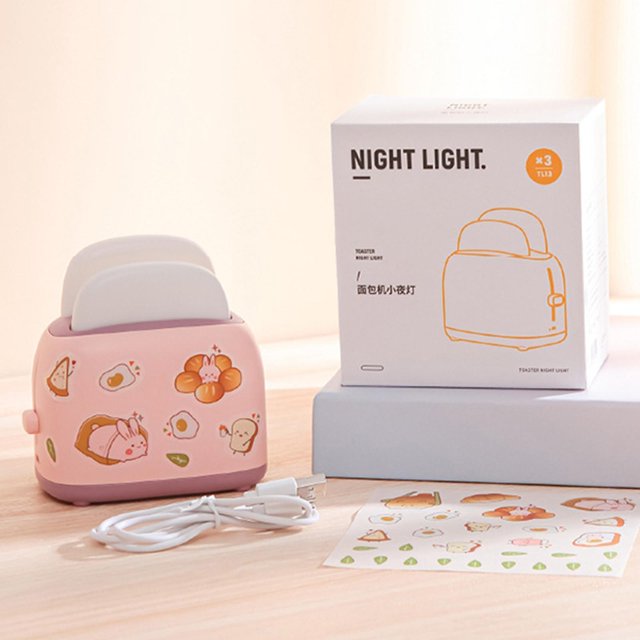 Mini tostadora luz nocturna adornos 5V 1200mAh máquina de pan lámpara de escritorio (rosa) Wdftyju Para estrenar