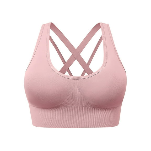 Ohufall Sport Yoga Bras for Women Plus Size Sexy Solid Criss-Cross Back Beauty Strappy Sport Bra Women's Stretch Quick-drying Workout Running Exercise Bras