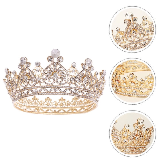 OULII 1Pc Bride Wedding Crown with Golden Crystal Design Lightweight and Color-Fast Material