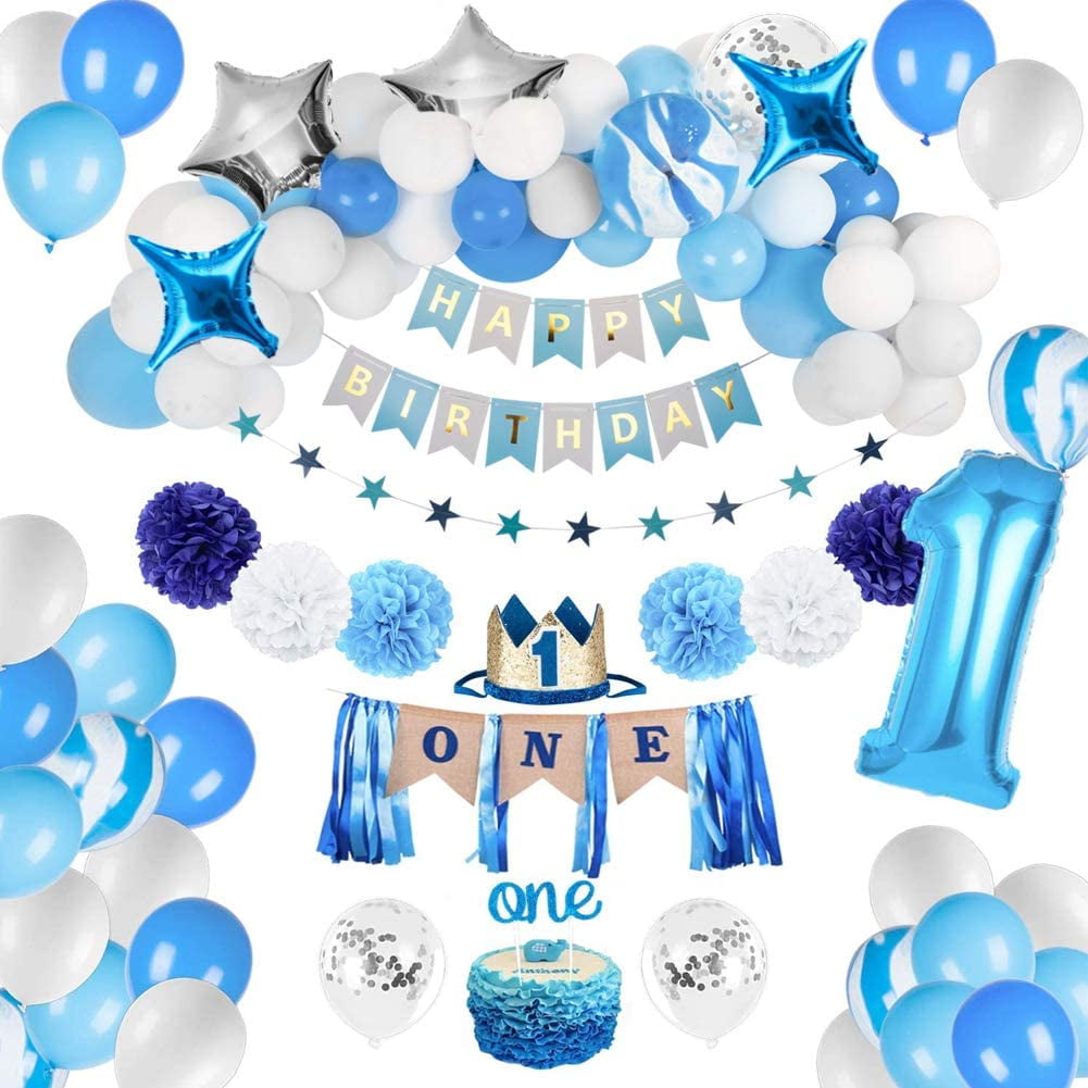 1st Birthday Boy Decorations - Baby Boy 1st bday Party supplies blue ...