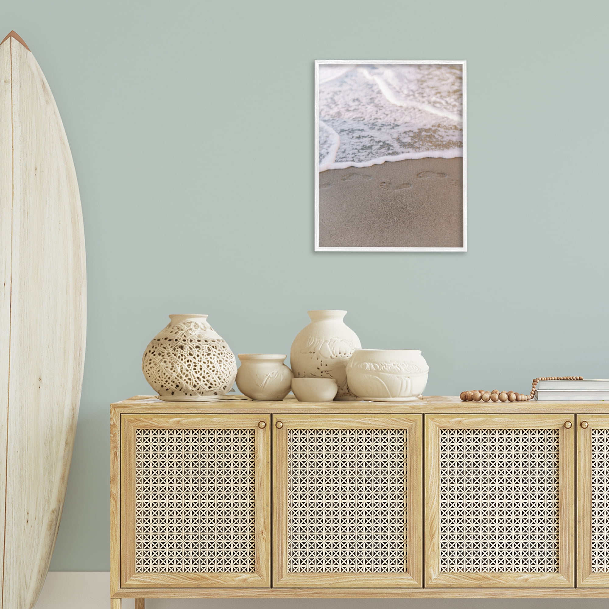 Stupell Industries Ocean's Edge Footprints Coastal Photography White Framed Art Print Wall Art, 24 x 30