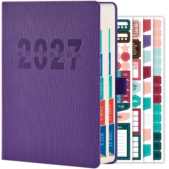 NIRMIRO 2027 Daily & Monthly Planner, Jan-Dec 2027, A5 PU Leather with 12 Colorful Tabs, 4 Stickers & Inner Pocket, 5.7"x8.4" Agenda Book for School, Office, Home, Christmas Gift