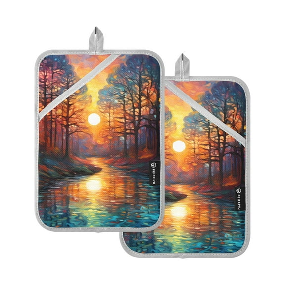 ALAZA Landscape with Sunset Pot Holders Set of 2 Heat Resistant Kitchen Oven Mitts