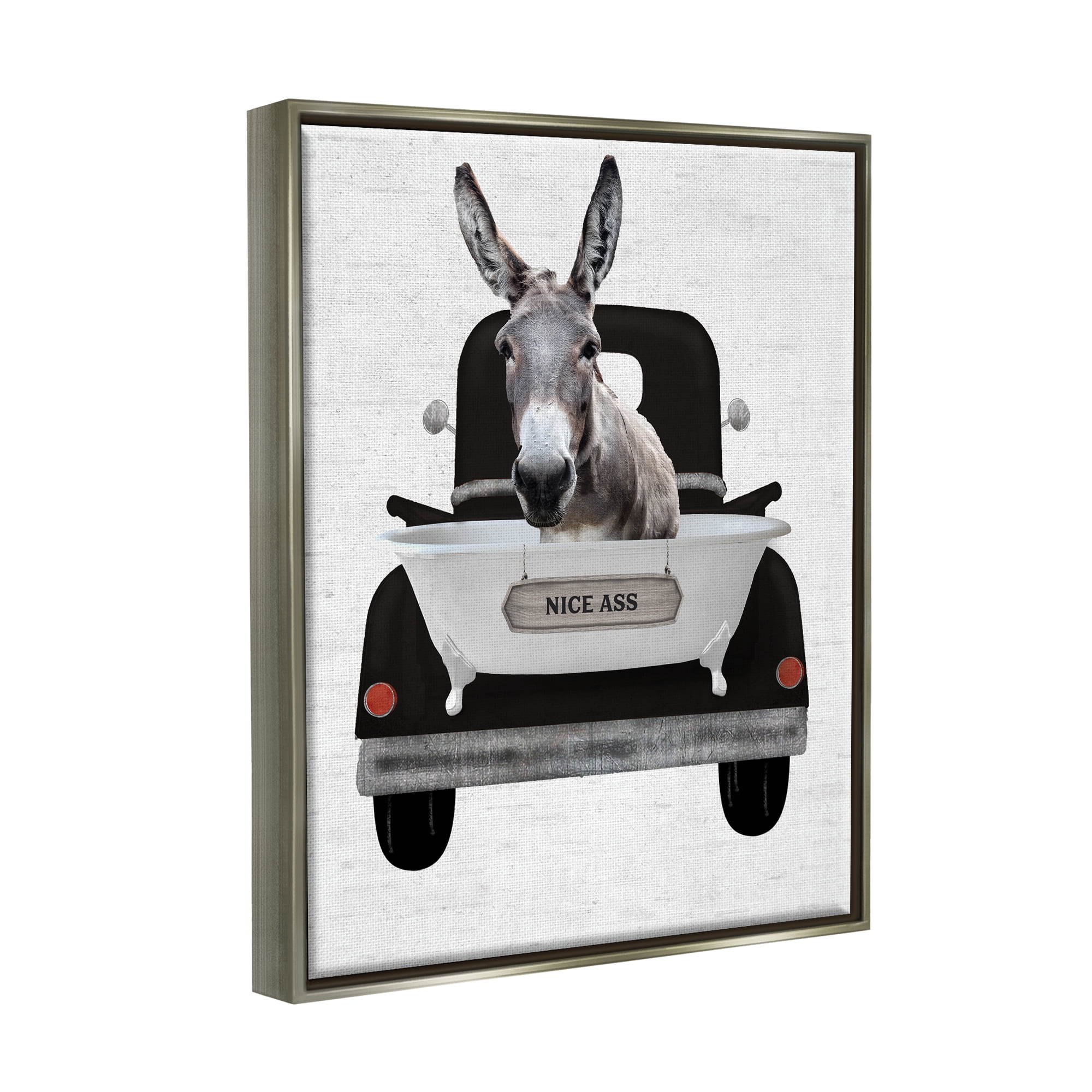 Stupell Industries Nice A** Donkey Phrase Animals & Insects Painting Gray Floater Framed Art Print Wall Art, 25 x 31