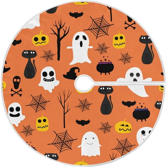 FMSHPON Halloween Pattern Xmas Christmas Tree Skirt Stand Mat for Holiday Party Decoration Indoor Outdoor 48 inches