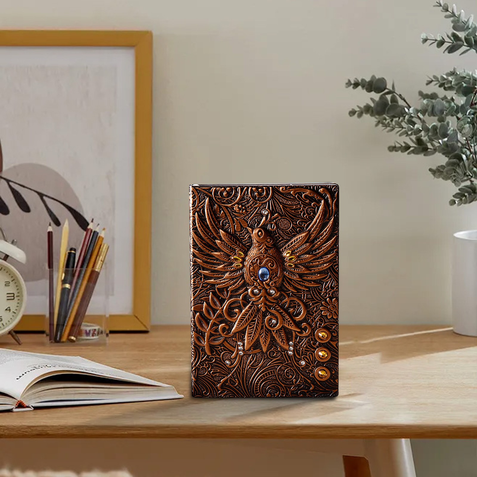 Clearance a notebook under $6,A5 (5.5" X 8.3") Embossed Journals Vintage Notebook Retro Leather Bronze Diary 100 Sheets Paper Hardcover Travel Notepad For Writing Sketchbook Collection Gift Dec