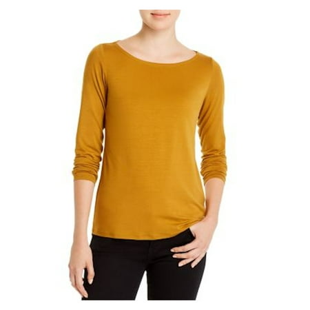 EILEEN FISHER Womens Gold Long Sleeve Boat Neck T-Shirt Top Size: XS
