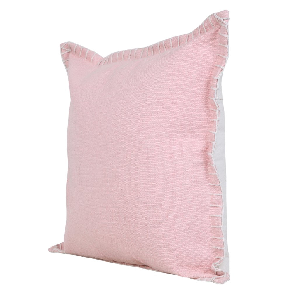 Laddha Home Designs Handwoven Solid Flanged Border Throw Pillow - 20" - Pink - Set of 2