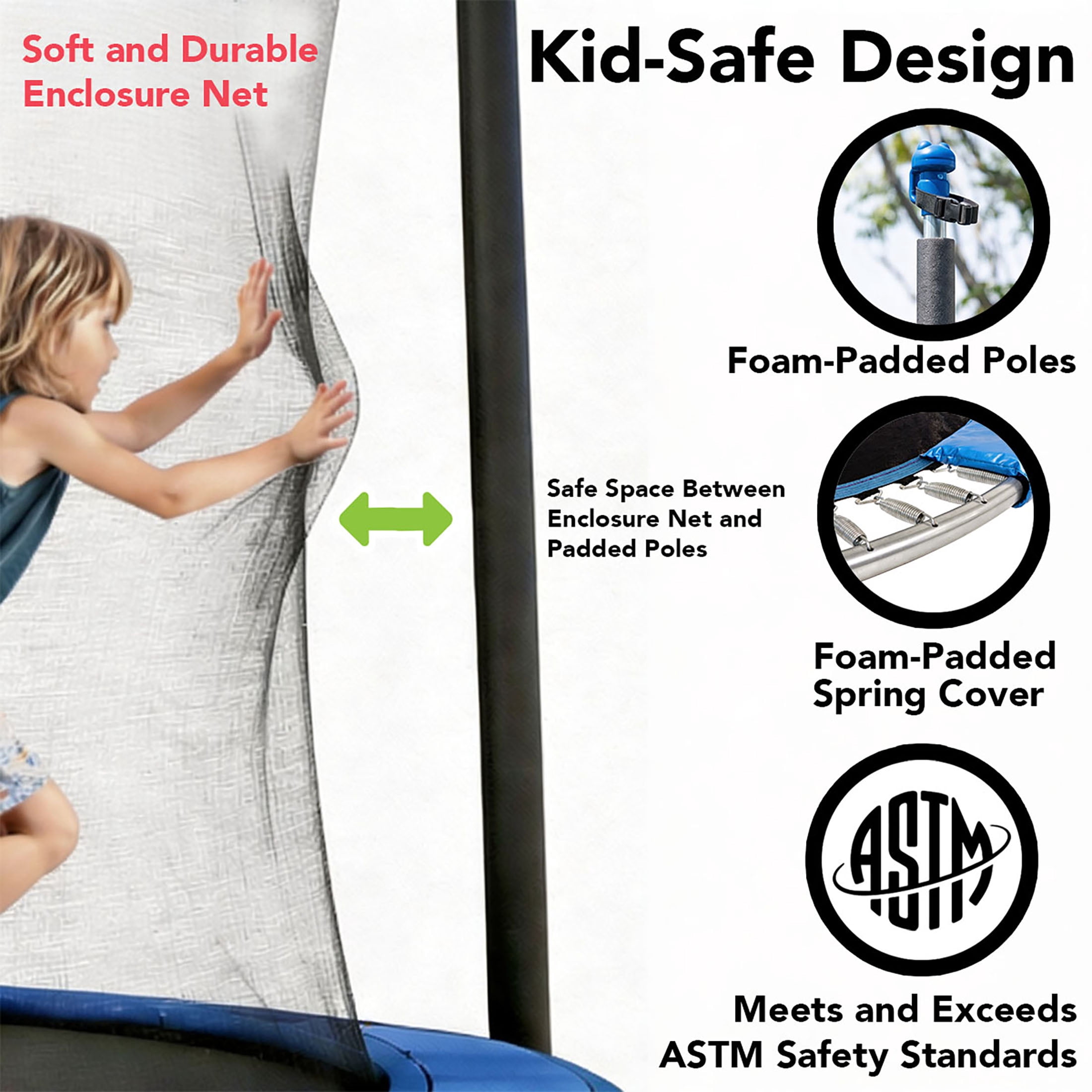 Sportspower BouncePro 14ft Trampoline Meets ASTM Safety Standards, Heavy-Duty Rust-Resistant Steel Frame, UV-Resistant Jump Mat, Safety Net & Under-Mat Flashing Lights