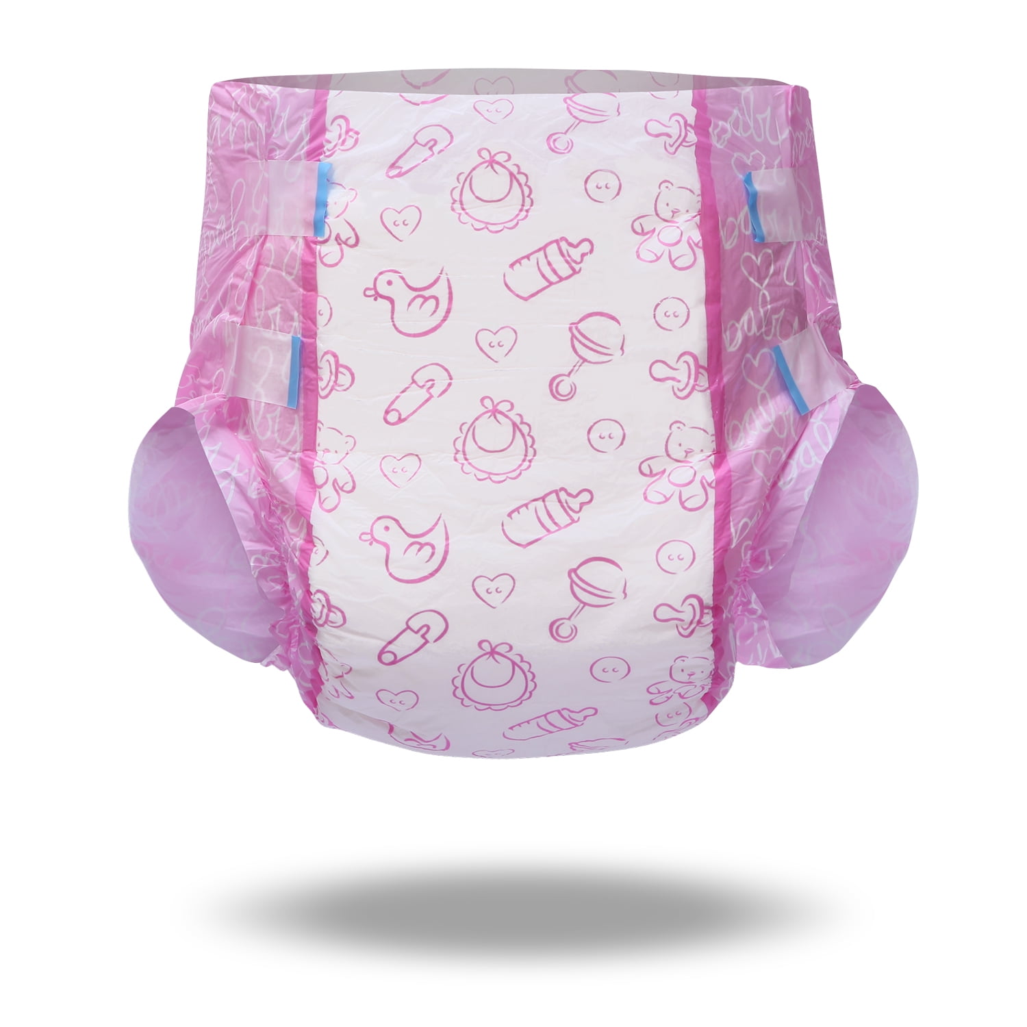 Littleforbig Adult Printed Diaper 10 Pieces - Nursery Pink (Medium 28"-38") Medium (Pack of 10) Pink