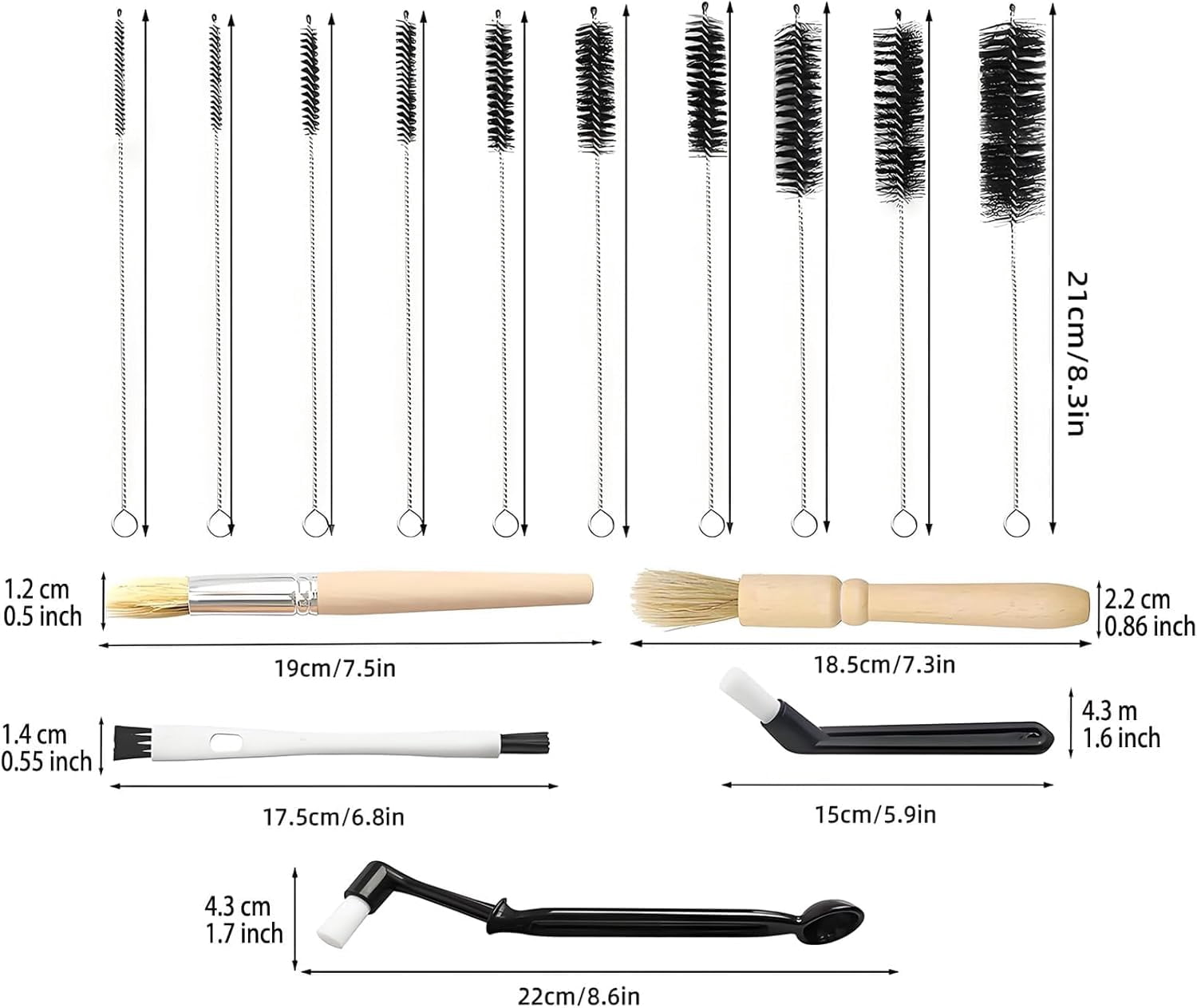 Espresso Machine Cleaning Brush - 15 PCS Long Handle Straw & Bottle Brush Kit, Flexible Scrubber for Coffee Pots, Mugs, Cups, Water Bottles, Glassware & Bent Pipes