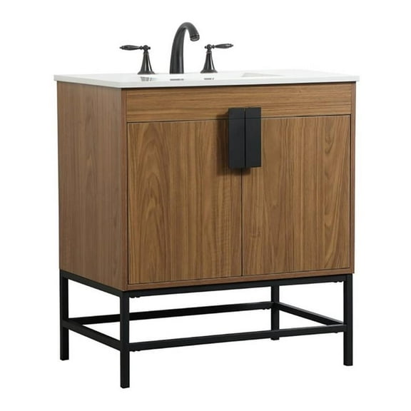 Elegant Decor Eugene 30" Aluminum MDF Single Bathroom Vanity in Walnut Brown
