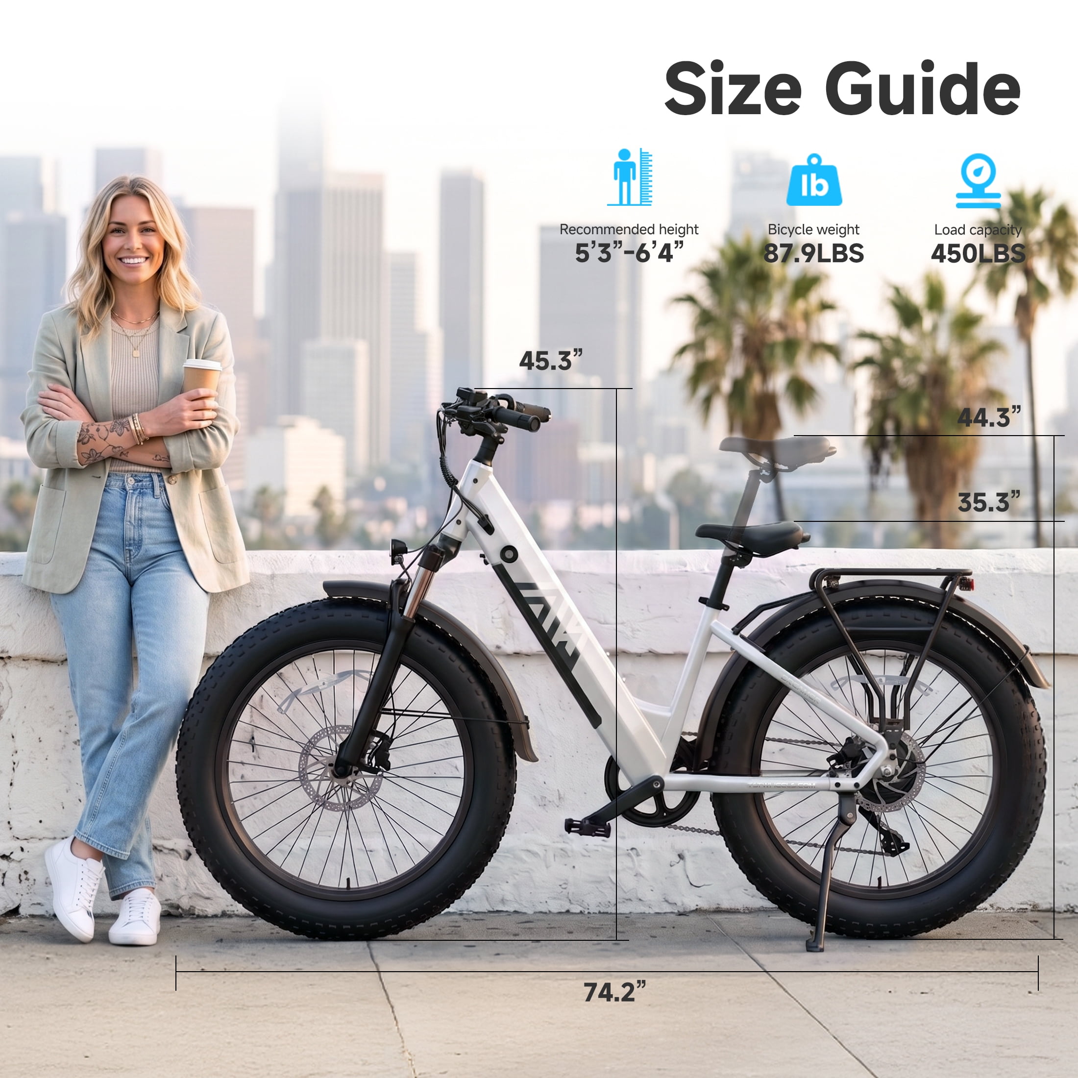 TST Electric Bike for Women, 750W E-Mountain Bike, 26" Fat Tire Electric Bike, 48V/15Ah Battery UL2849, 60Miles Long Range, 7-Speed Gear, 20mph Fast Ebike