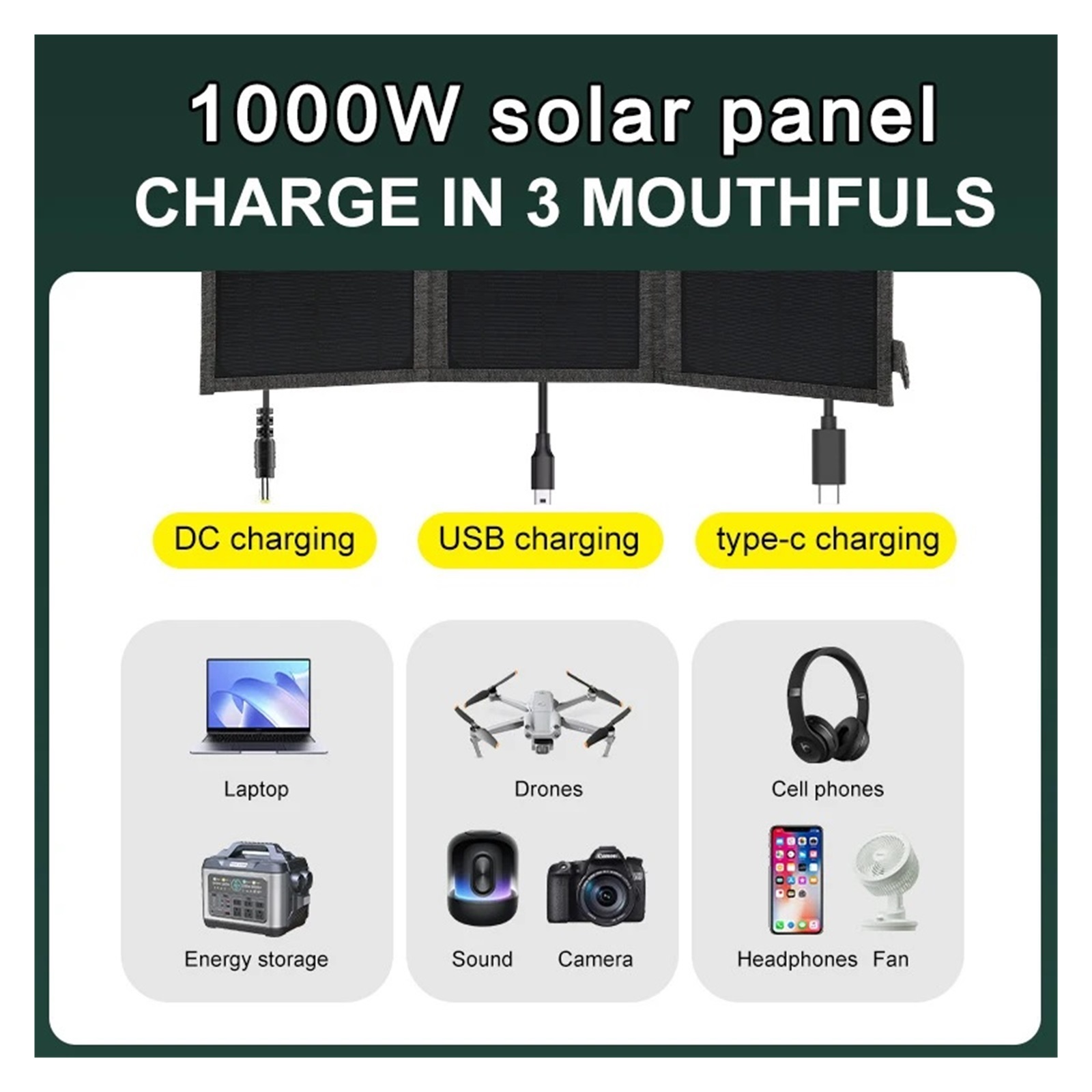 Folding solar panels 1000W Foldable Portable Solar Panel Charger USB 5V DC For Outdoor Mobile Power Solar charger