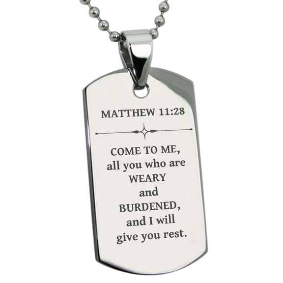 Tioneer Stainless Steel Come to Me Matthew 11:28 Dog Tag Pendant Necklace