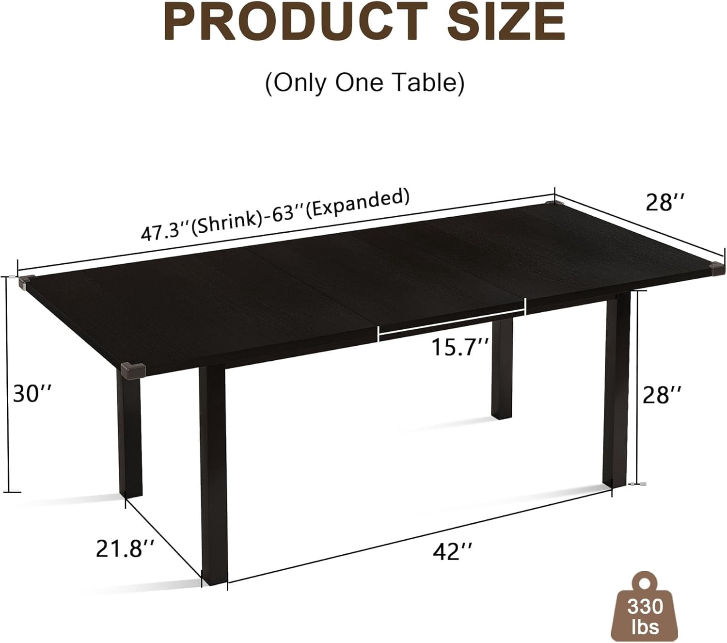 Honfach 63" Extendable Dining Table for 4-8, Square Wooden Dining Room Table with Metal Base, Modern Extendable Table for e for Small Kitchens, Dining Office Areas, Black