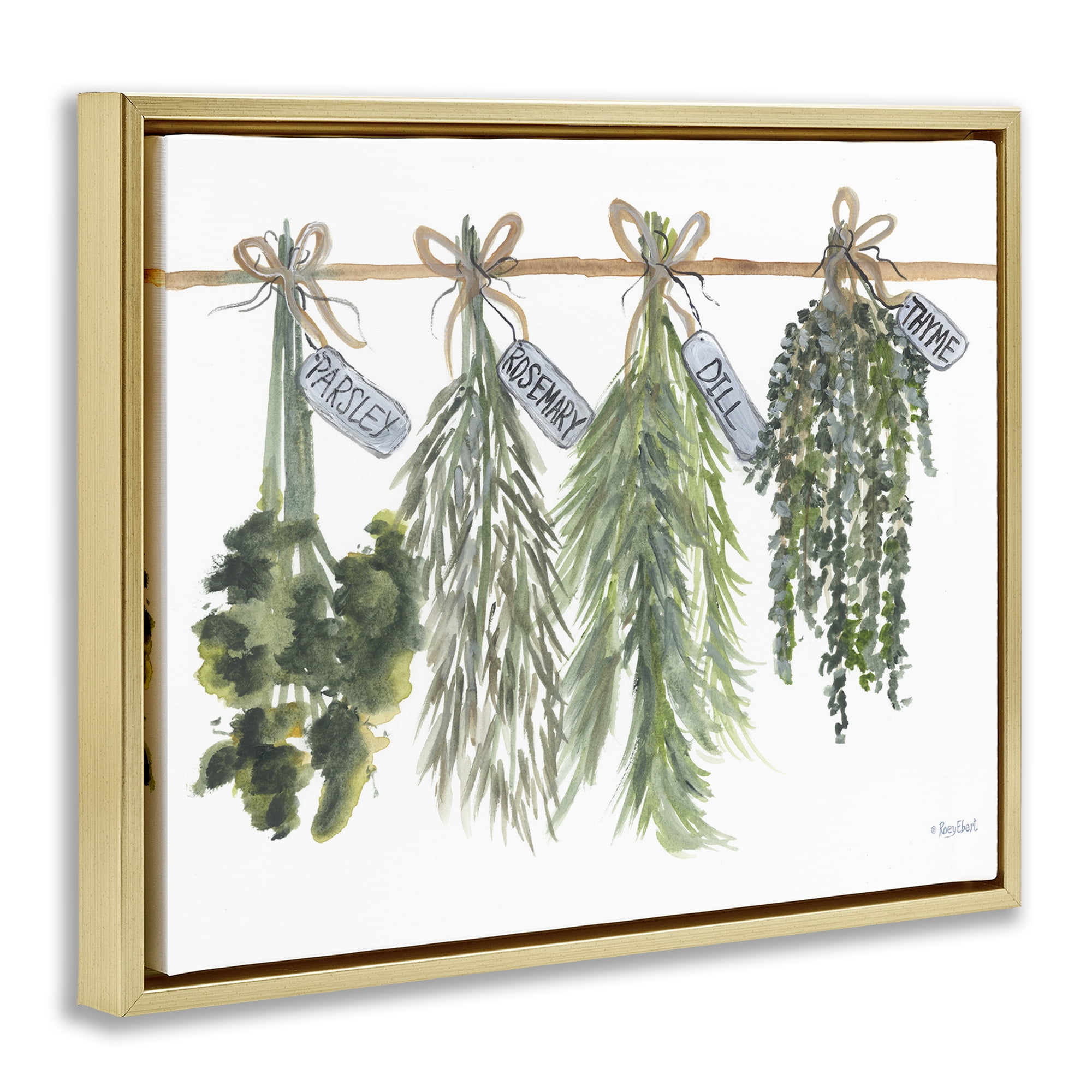 Stupell Industries Hanging Kitchen Herbs Botanical & Floral Painting Gold Floater Framed Canvas Art Print Wall Art, 31 x 25