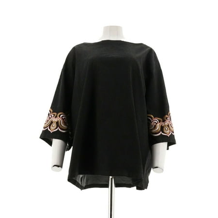 - Bob Mackie Drop Shoulder Blouse Slv Embroidery A303007