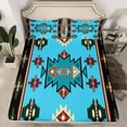 thumbnail image 2 of Homewish Blue Tribal Aztec Queen Sheet Sets for Adult, Bohemian Triangle Abstract Flat Sheet, Southwestern Queen Fitted Sheet, Breathable Home Decor, 4-Piece, 2 of 7