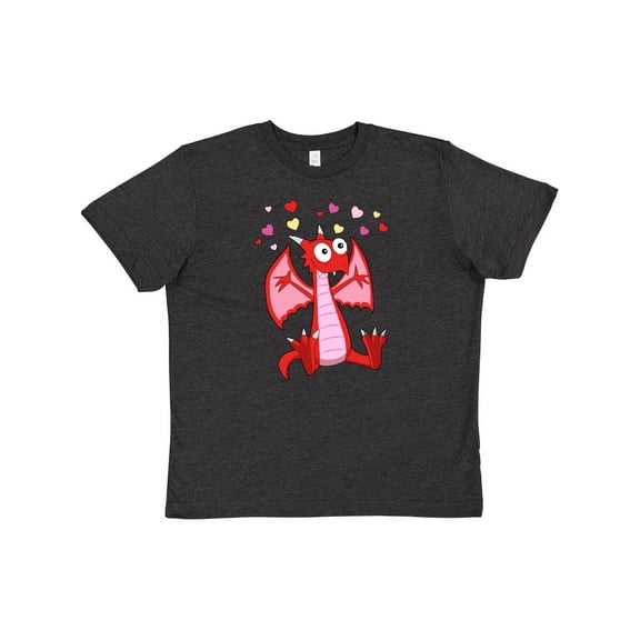 Inktastic Happy Valentine Cute Red Cartoon Dragon with Hearts Youth T-Shirt