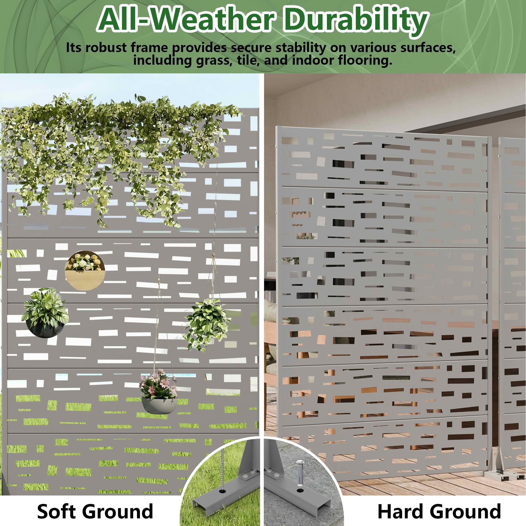 MAYEERTY 72X47" Metal Outdoor Gray Privacy Screen for Backyard & Garden, 6 Piece Set, Double‑sided Installation