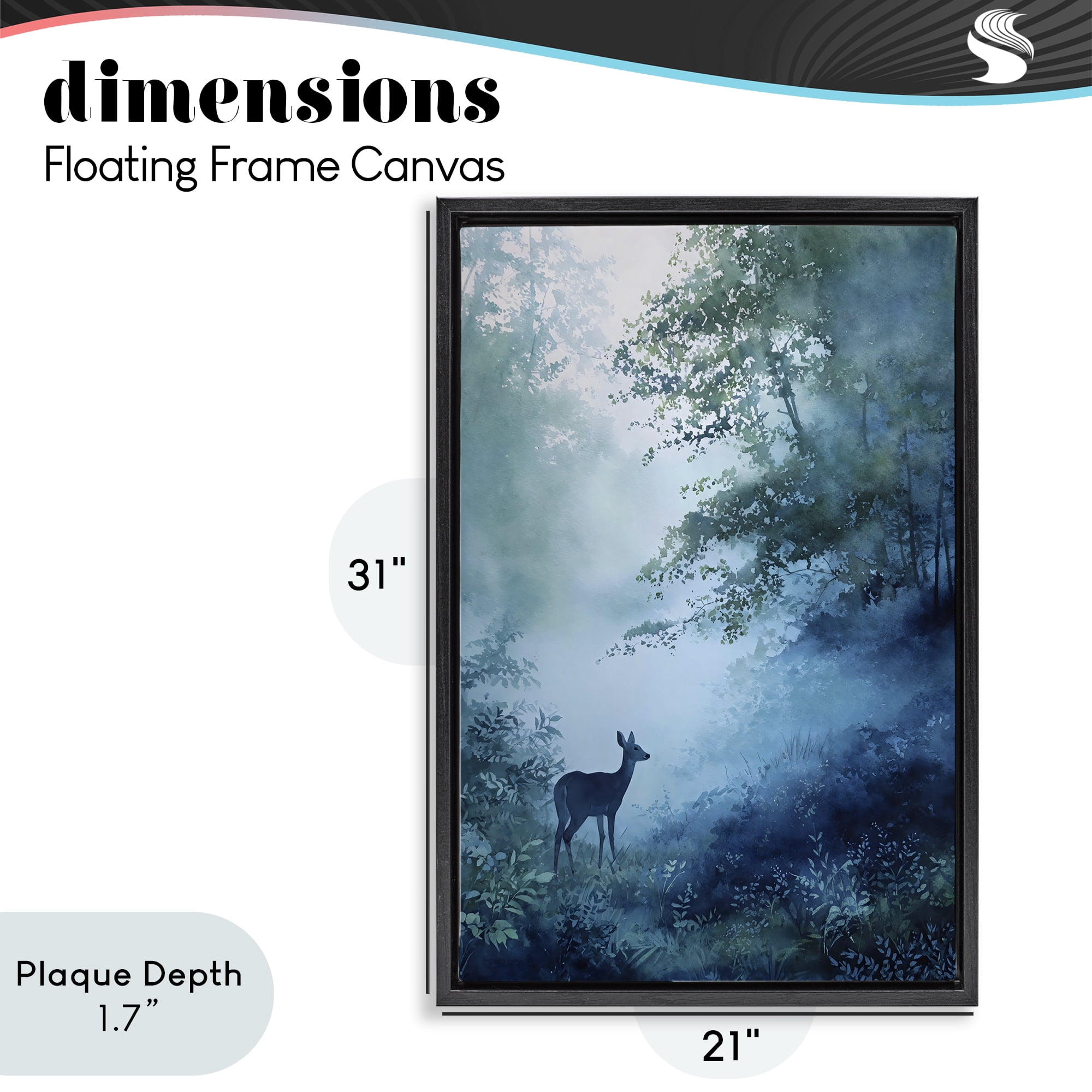 Stupell Industries Blue Dawn Deer in Mist Black Framed Floater Canvas Wall Art, design by Franklyn Gregory