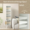 thumbnail image 6 of Topbuy Slim Tall Rattan Storage Cabinet Boho Accent Bookshelf w/ Rattan Door 12-Position Adjustable Shelf & Solid Wood Legs White, 6 of 9